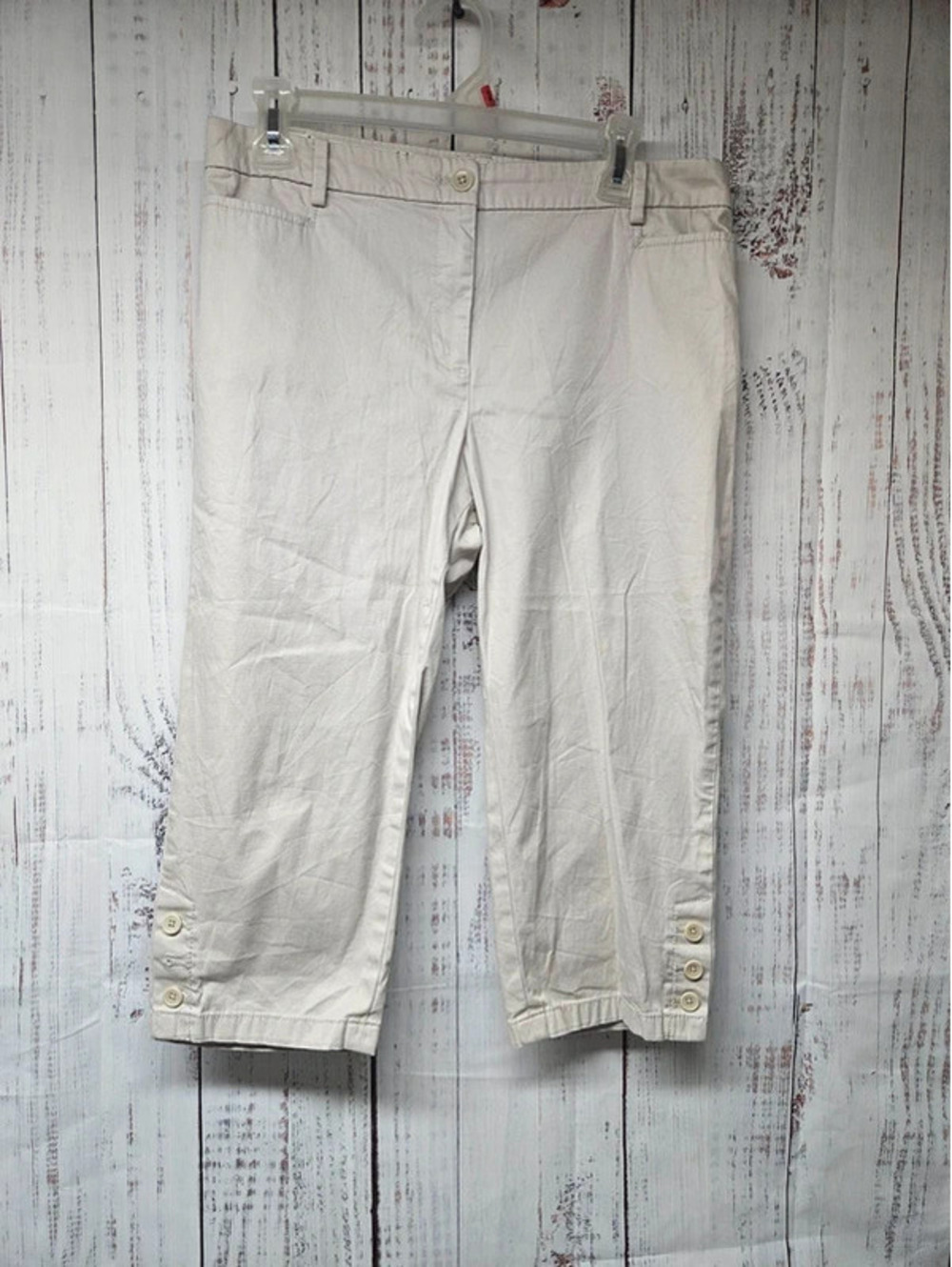 Talbots Perfect Skimmer Pants Women 10P Petite Beige Khaki Cropped Button Hem